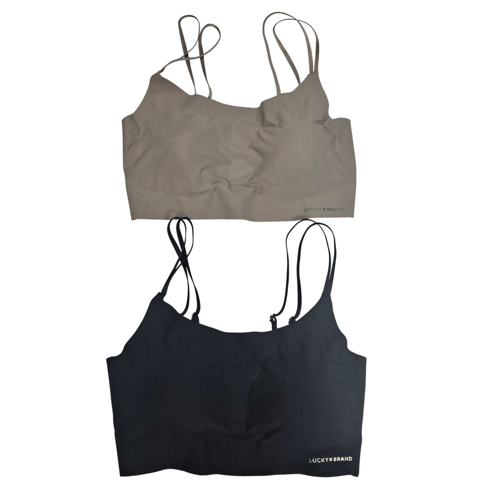 Lucky‎ Brand Womens 2 Pack Basic Comfort Crop Tank Tops Size M Black Taupe